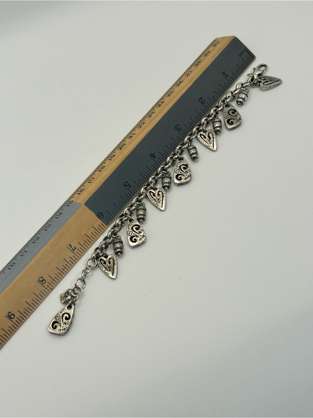 Brighton Brazilian Heart Charm Bracelet 8" Silver Plated Vintage Dangle Fair - Picture 6 of 10